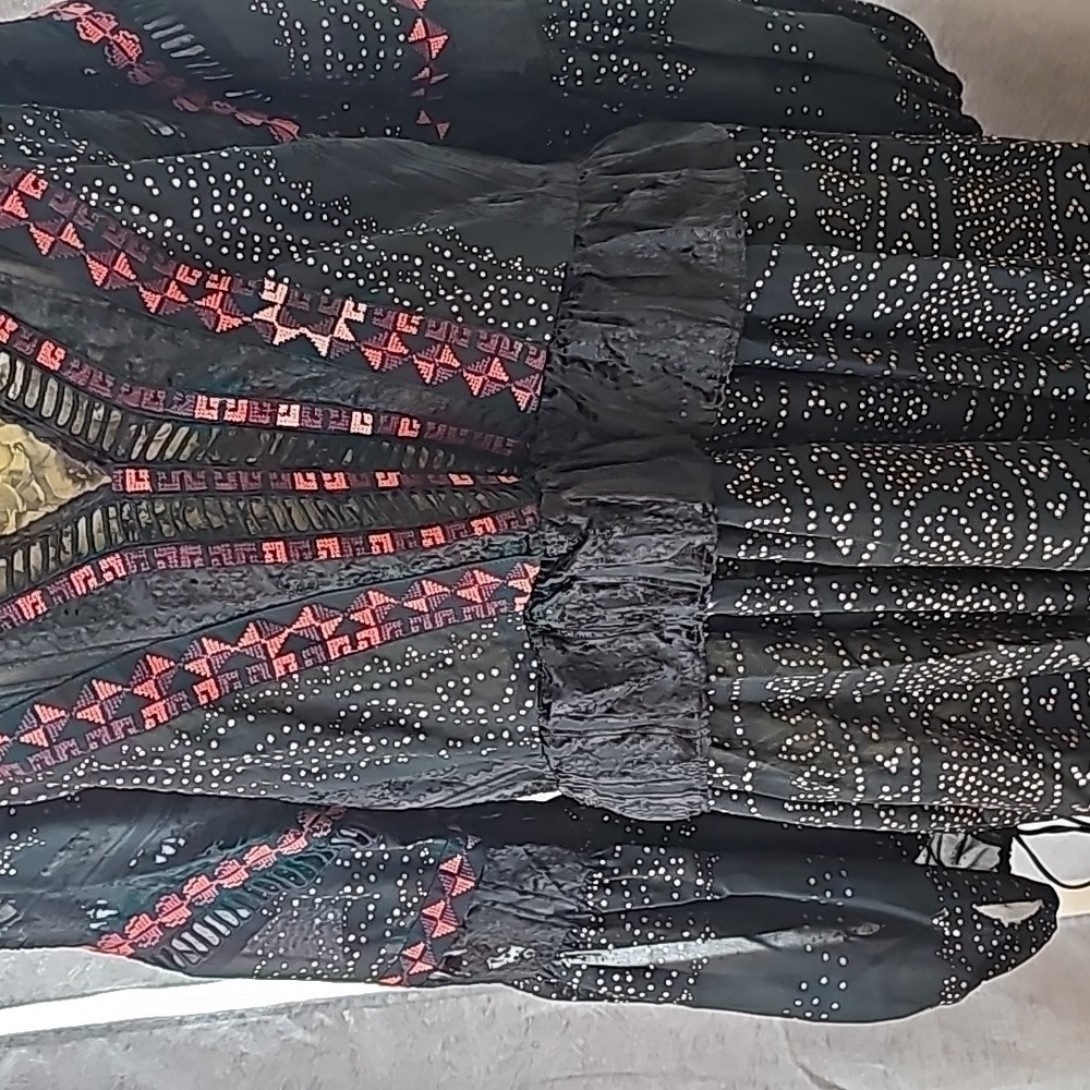 NWOT Free People Anthropologie Sheer Balloon Sleeve Dress - Black - Medium - Picture 2 of 6